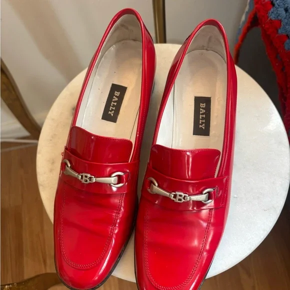 BALLY Red Patent Leather Civitanova Heeled Loafer SZ 39.5 EU US 9  Made In Italy - Picture 3 of 9